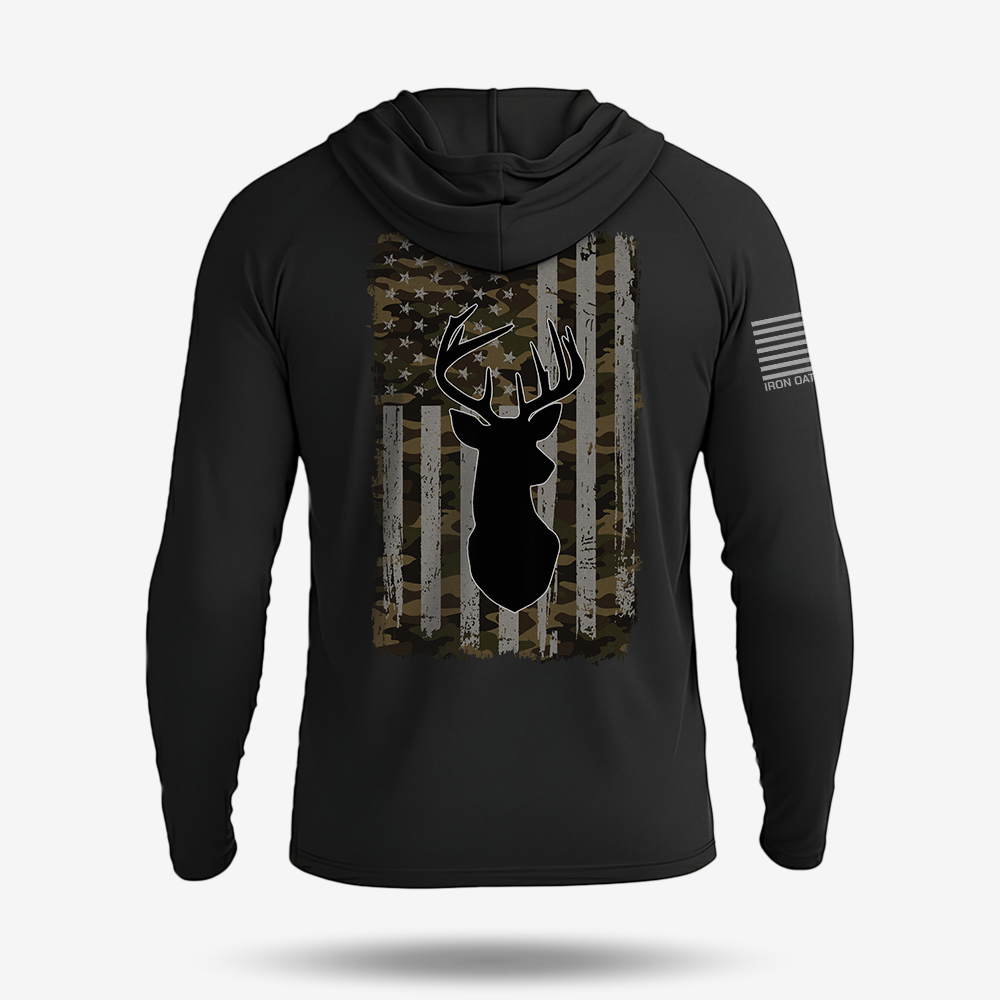 American Flag Camo Buck Lightweight Hoodie