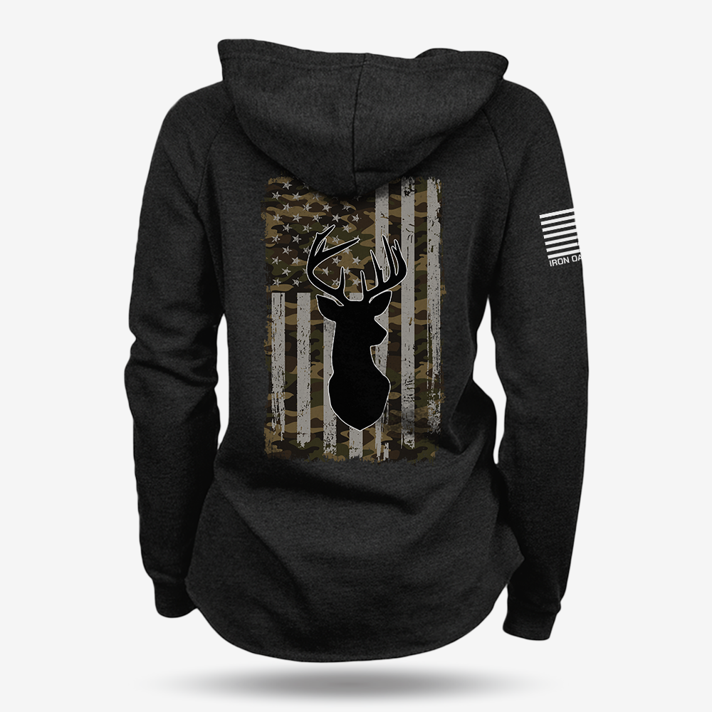 American Flag Camo Buck Women's Hoodie