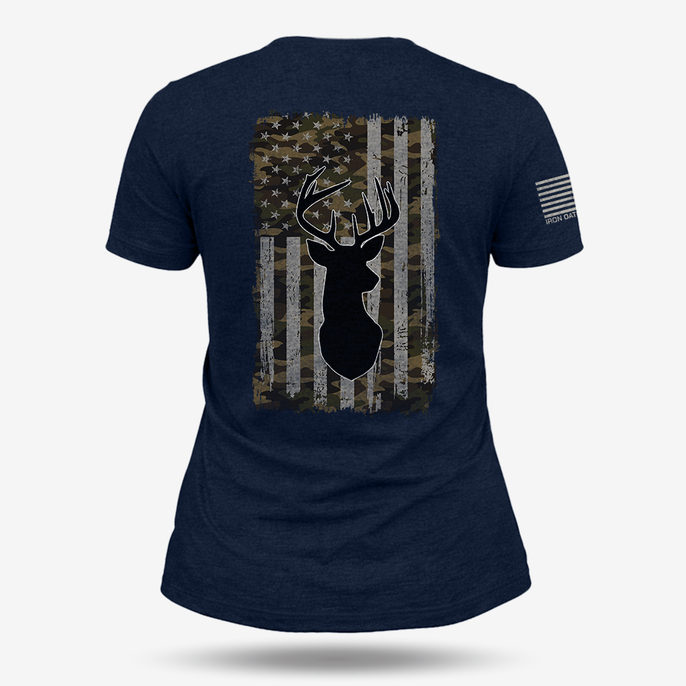 American Flag Camo Buck Women's V-Neck