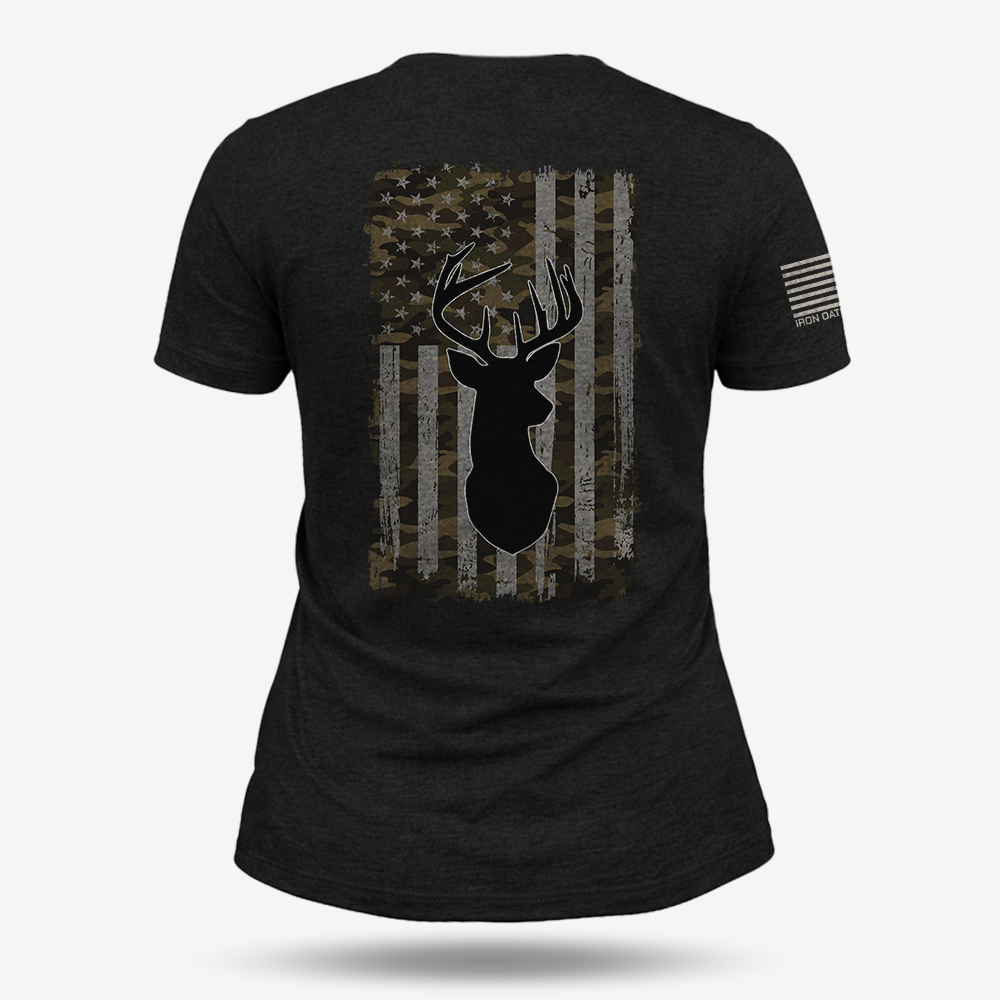 American Flag Camo Buck Women's V-Neck
