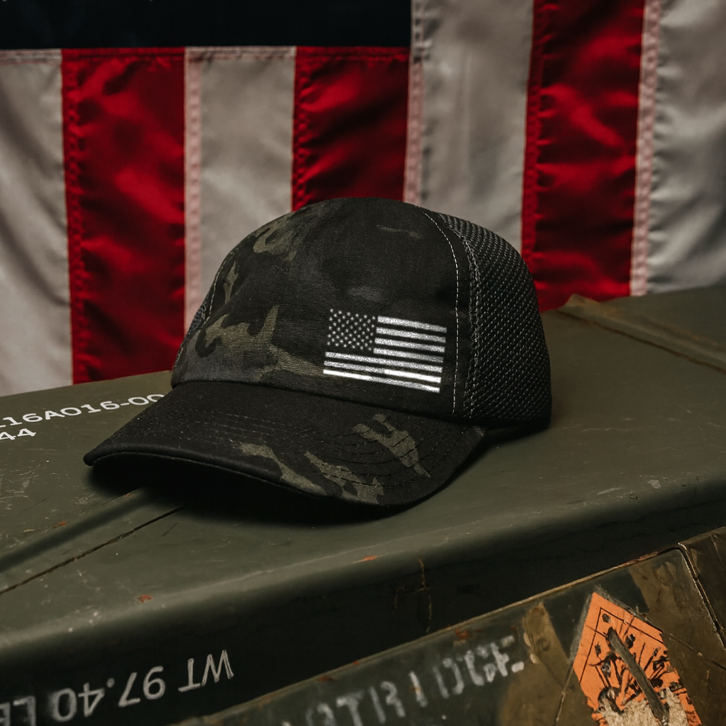 Camo American Made Mesh Back Hat with American Flag