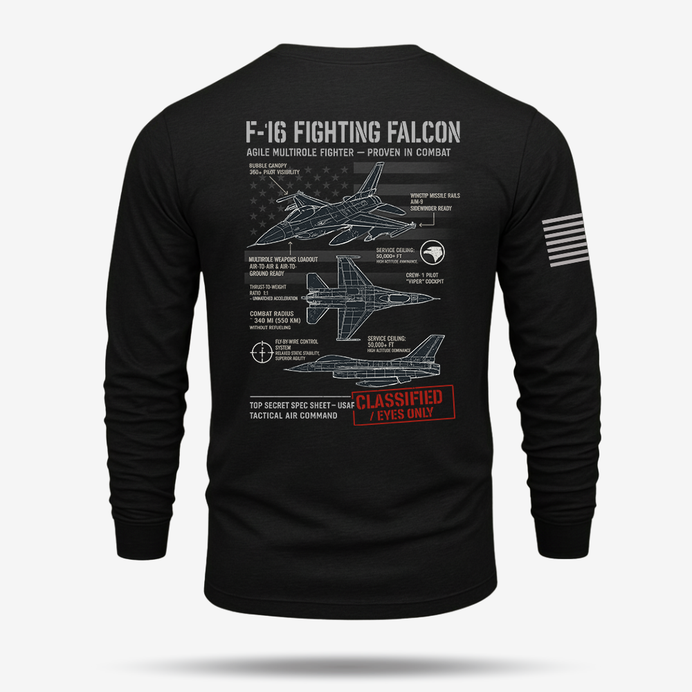 F-16 Fighting Falcon Schematic Long Sleeve