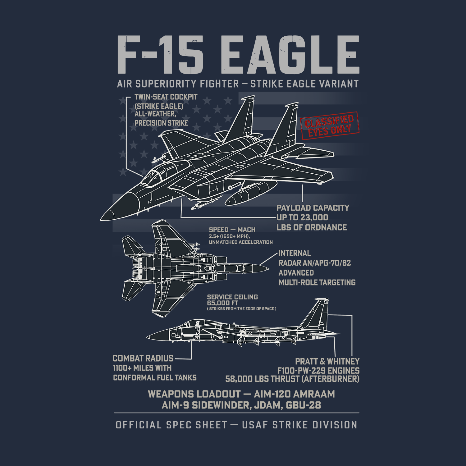 F-15 Eagle Schematic T Shirt