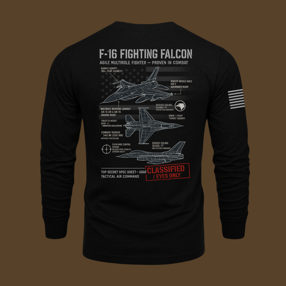 F-16 Fighting Falcon Schematic Long Sleeve