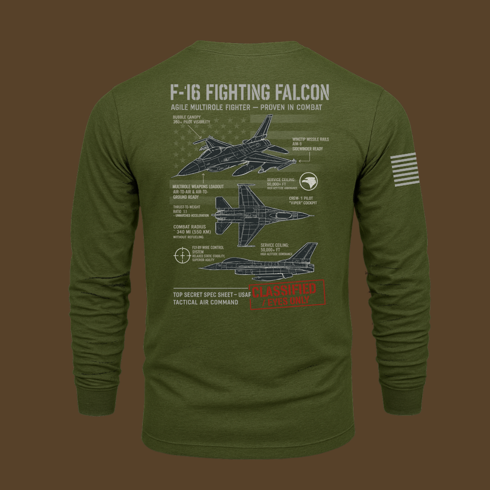 F-16 Fighting Falcon Schematic Long Sleeve