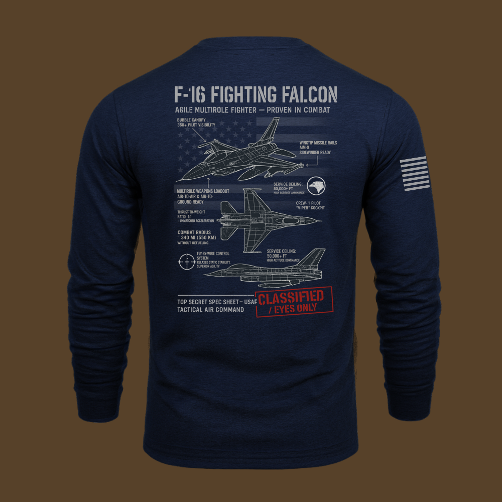 F-16 Fighting Falcon Schematic Long Sleeve