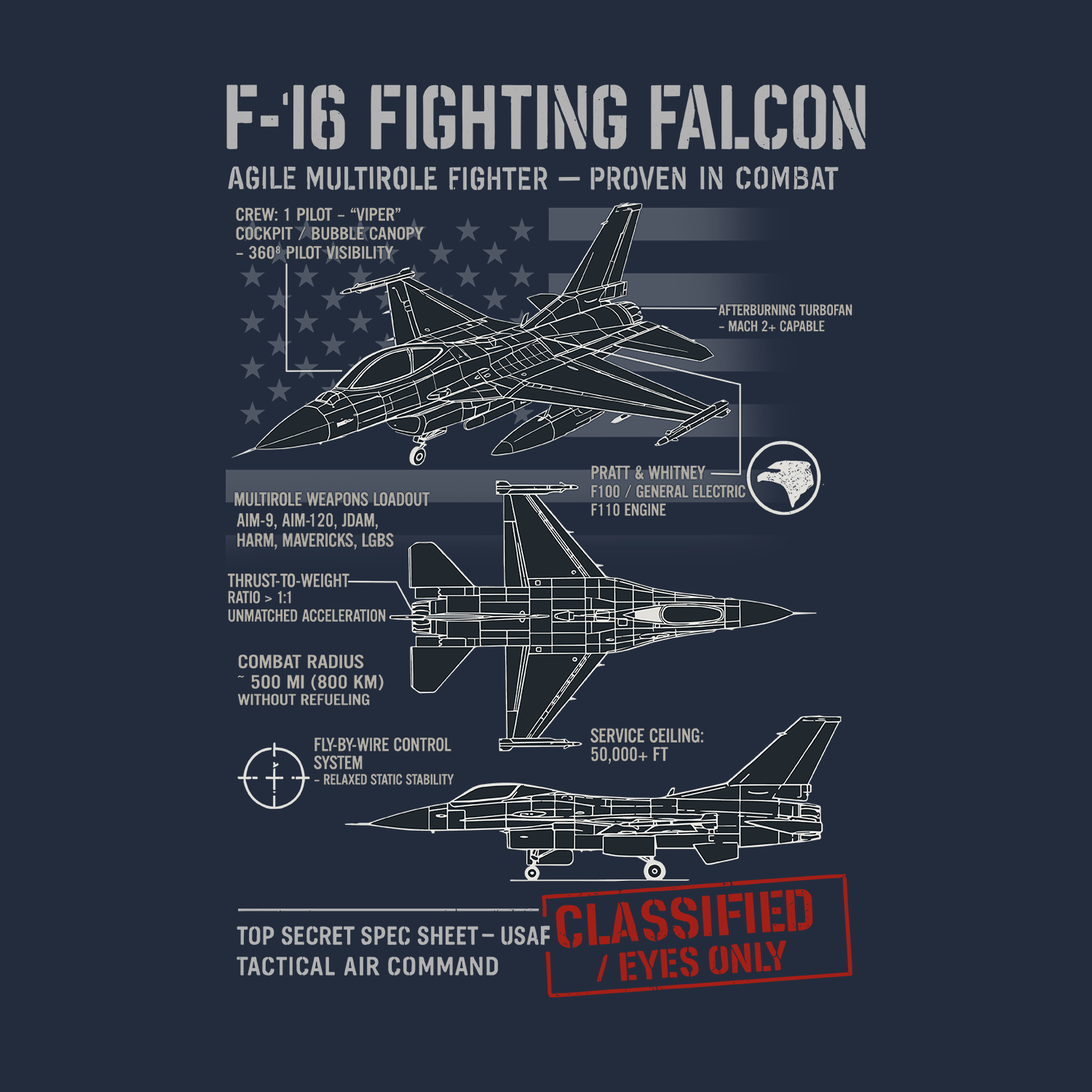 F-16 Fighting Falcon Schematic T Shirt