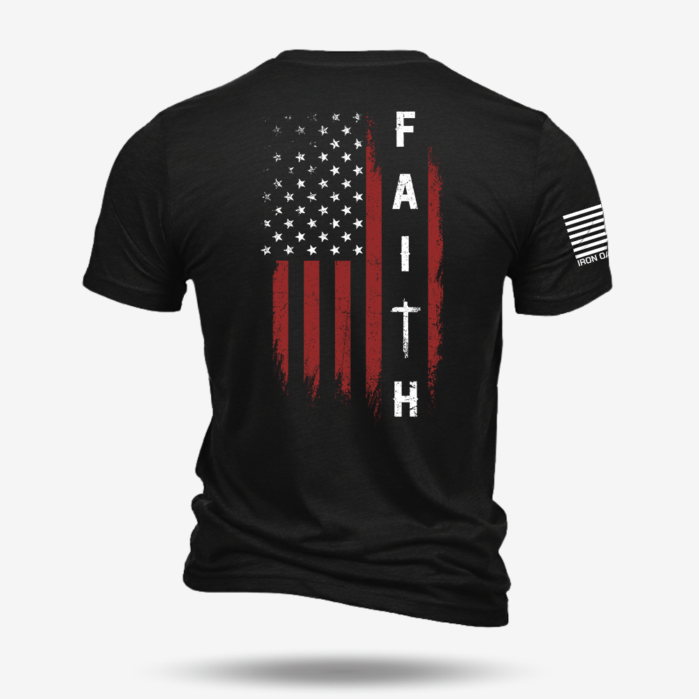 Faith Over Fear – Distressed American Flag T Shirt