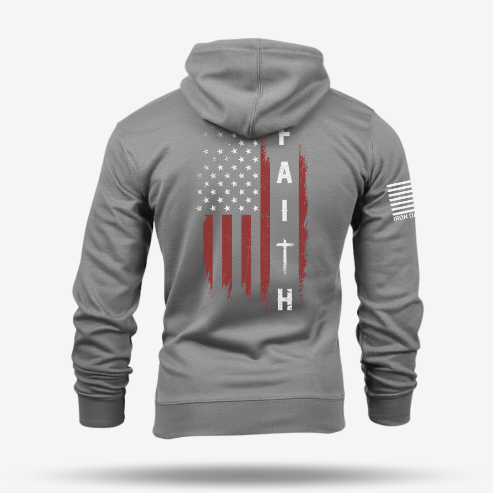 Faith Over Fear – Distressed American Flag Hoodie