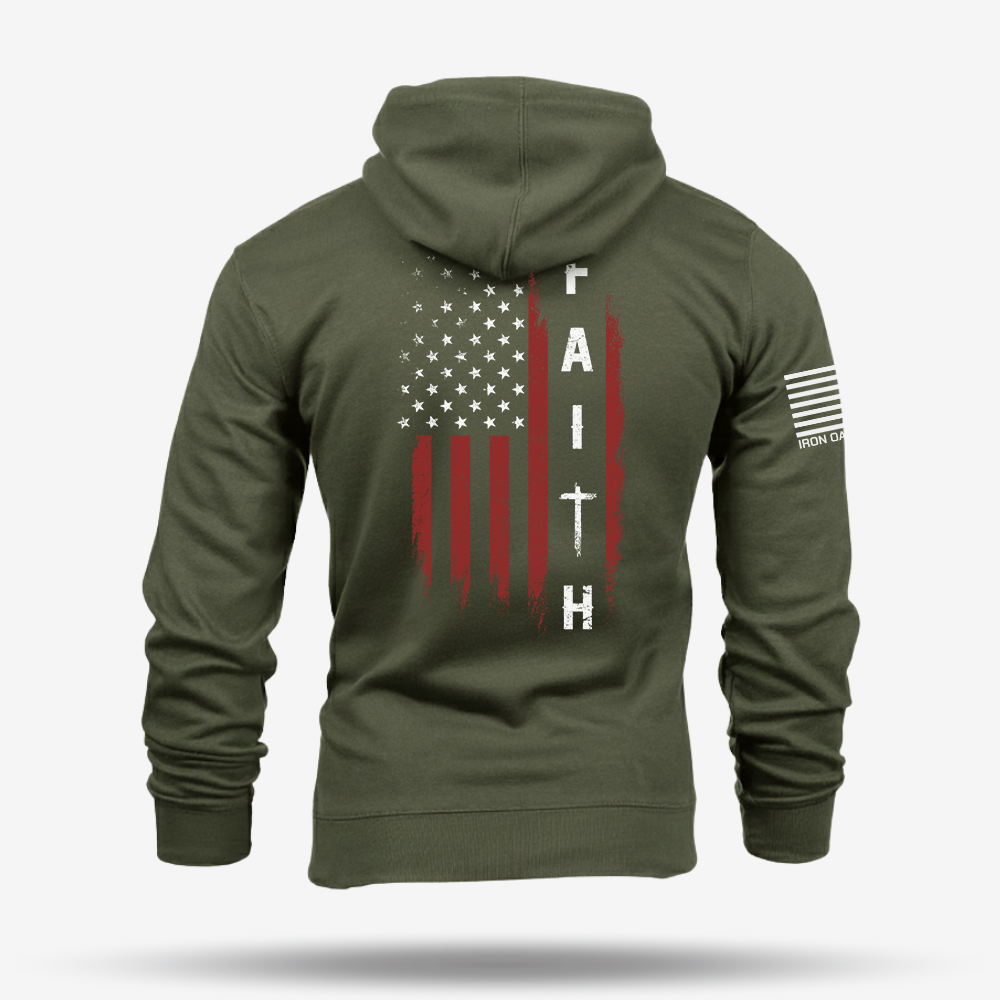 Faith Over Fear – Distressed American Flag Hoodie