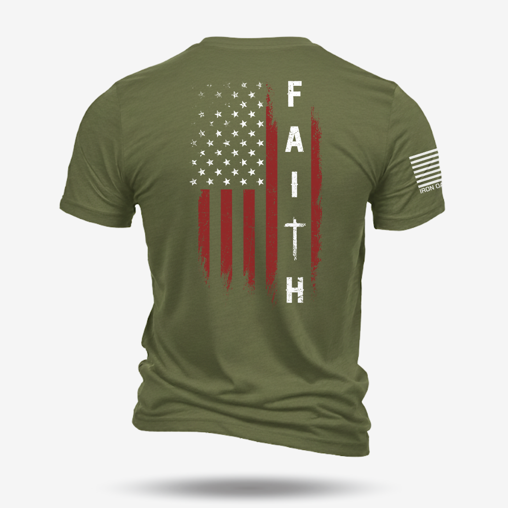 Faith Over Fear – Distressed American Flag T Shirt