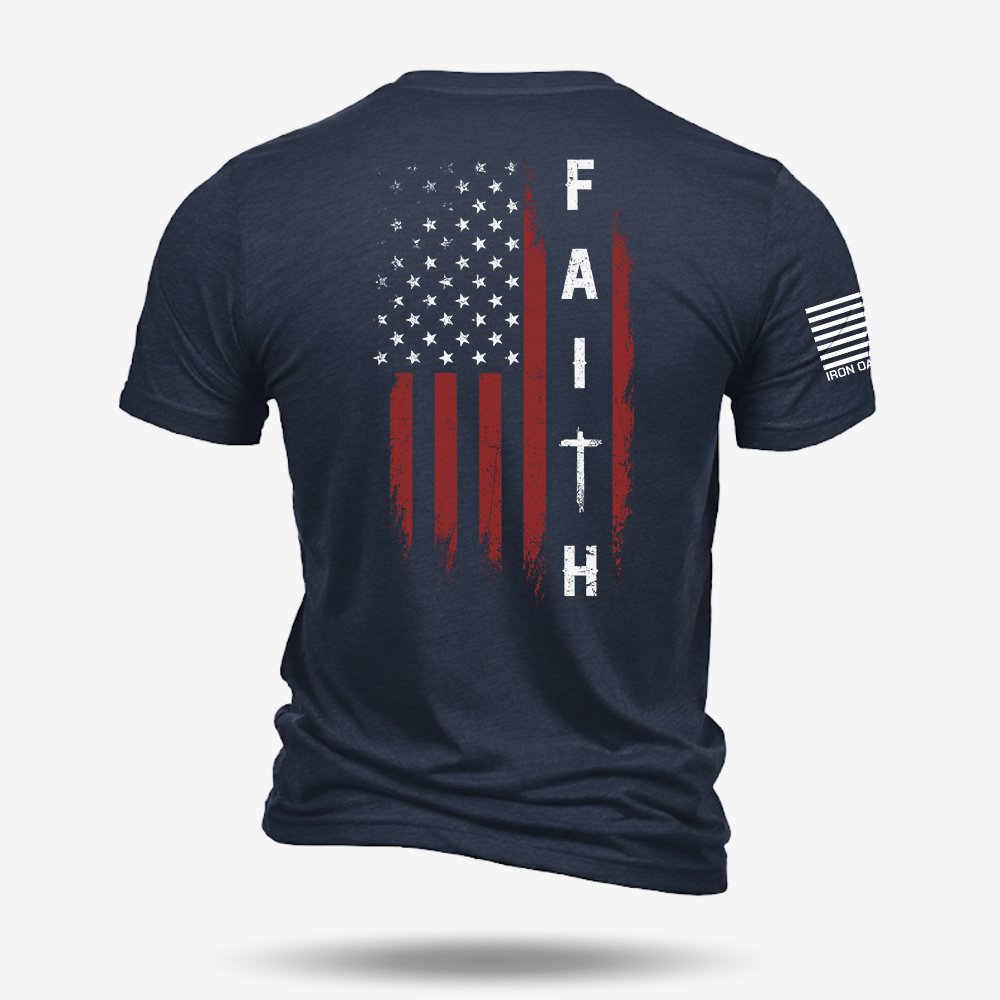 Faith Over Fear – Distressed American Flag T Shirt