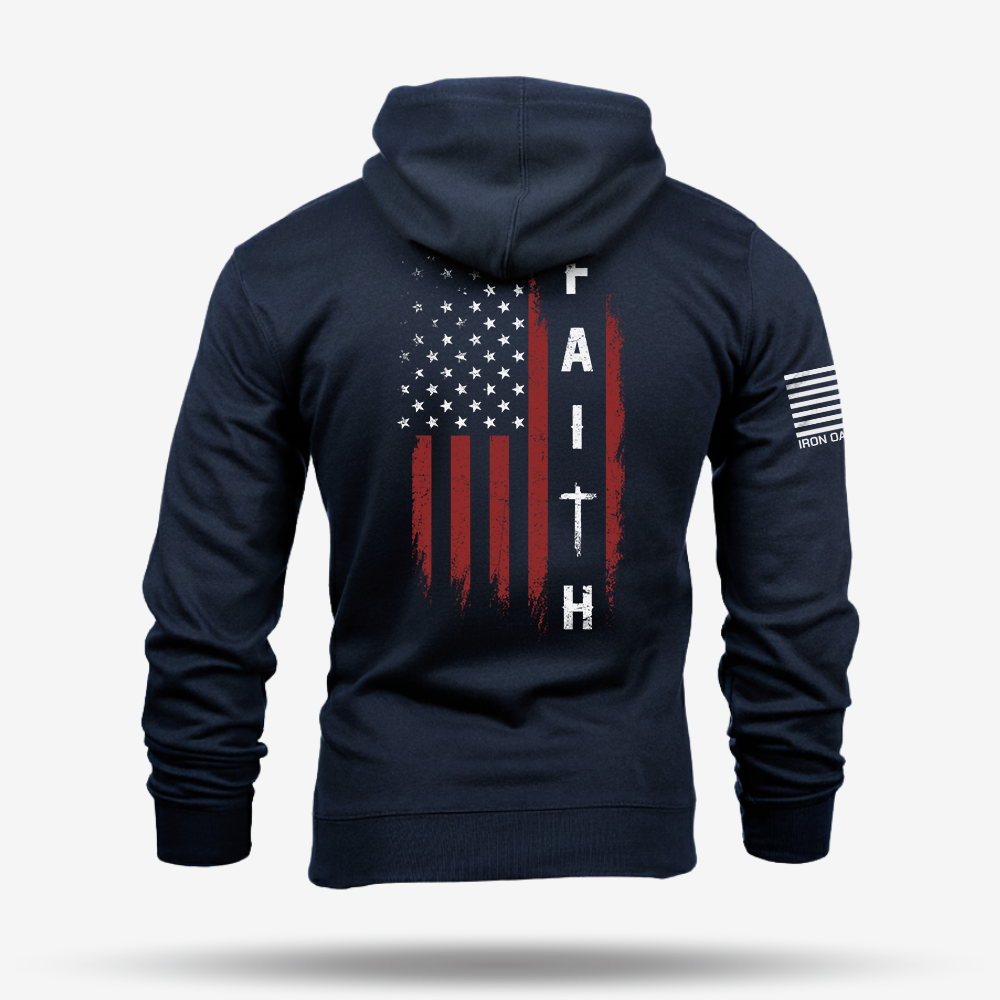 Faith Over Fear – Distressed American Flag Hoodie